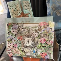 Jika menginginkan undangan pernikahan yang sedikit lebih berwarna namun tetap terlihat soft maka desain yang satu ini patut jadi pertimbangan. Dengan potongan yang pas mengikuti gambar, desain undangan jadi terlihat unik dan artistik. Foto: Wolipop/Vina Oktiani