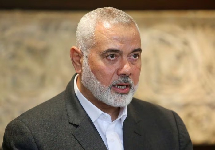 Palestinian group Hamas top leader, Ismail Haniyeh talks after meeting with Lebanese Parliament Speaker Nabih Berri in Beirut, Lebanon June 28, 2021. REUTERS/Aziz Taher/File Photo Acquire Licensing Rights