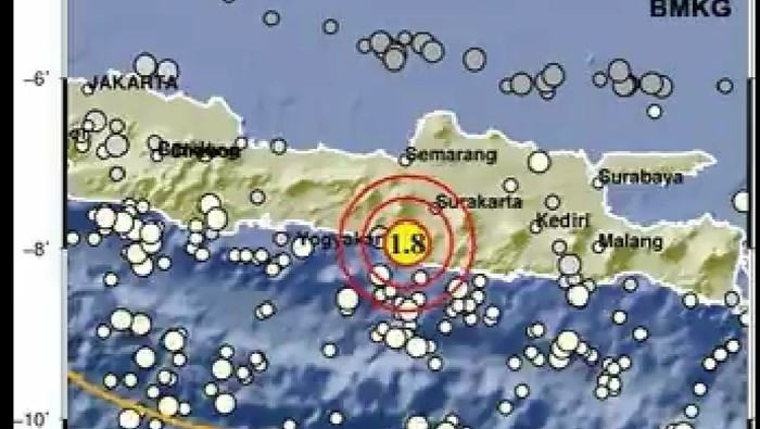 Gempa M 1,8 Guncang Gunungkidul, Minggu (26/11/2023) pukul 12.43 WIB.