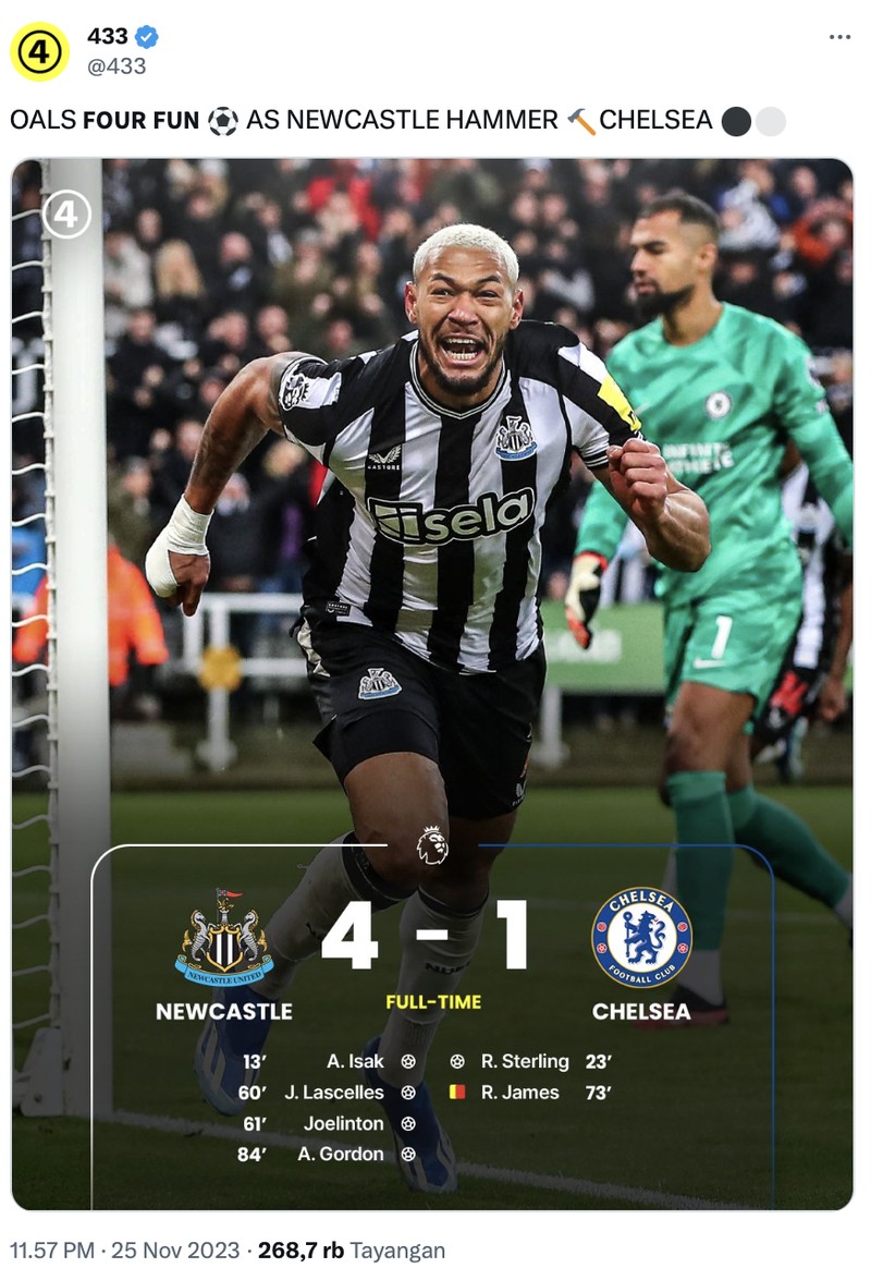 Meme Chelsea dikalahkan Newcastle United dalam laga lanjutan Liga Inggris.