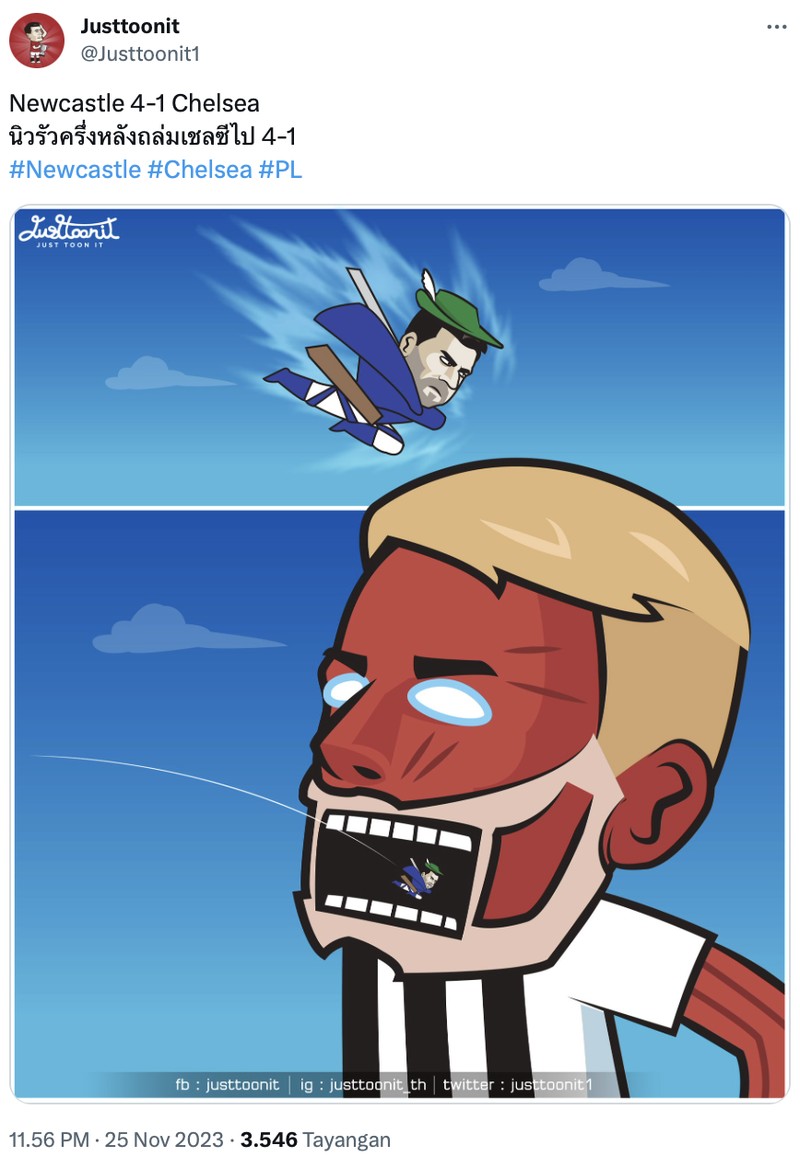 Meme Chelsea dikalahkan Newcastle United dalam laga lanjutan Liga Inggris.