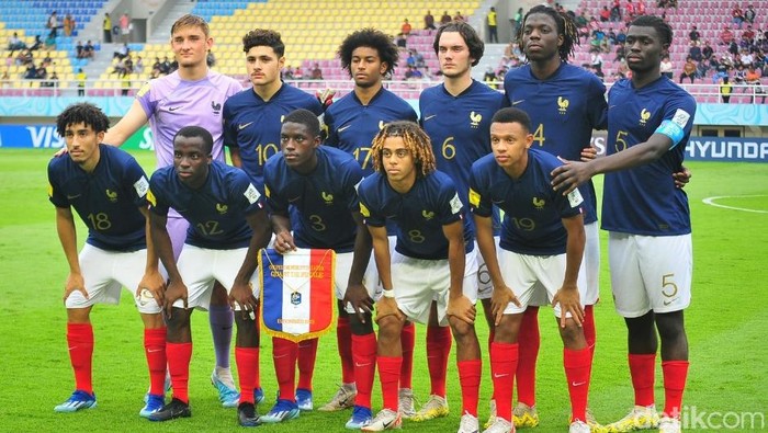 Skuad Timnas Prancis U-17 dalam laga perempatfinal Piala Dunia U-17 Indonesia 2023.  Foto diunggah Minggu (26/11/2023).