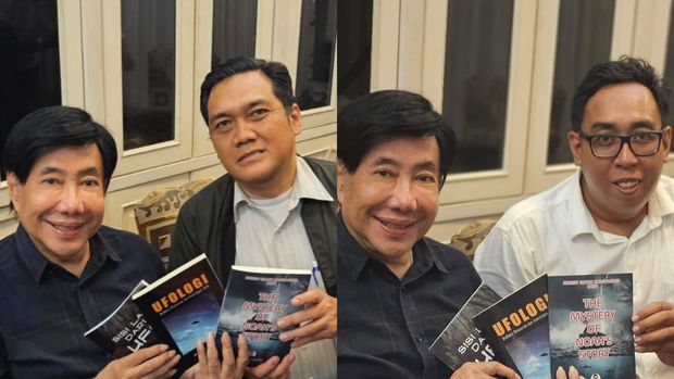Guruh Soekarnoputra bersama Ketua dan Wakil Komunitas BETA UFO, Mohammad Reza Wardhana dan Anugerah Sentot Sudono.