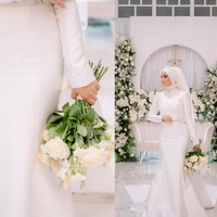 Acara pernikahan Nadya serba rustic warna putih dari Tunggal Warih Wedding. Saat akad nikah, Nadya memakai kebaya rancangan Dessy Felixandra Kebaya. Sedangkan saat resepsi, Nadya menggunakan gaun cantik dari Berdua wedding attire. Foto: Dok. Instagram @nadyamustikarahayu.