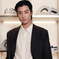 Dalam kesempatan itu, Cha Eun Woo tampil karismatik mengenakan setelan jas hitam dari koleksi DIOR. Penampilannya dilengkapi dengan sabuk rantai metalik, dengan detail khusus bertema Natal. Foto: Instagram