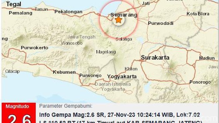 Gempa darat M 2,6 di Kabupaten Semarang, Senin (27/11/2023)