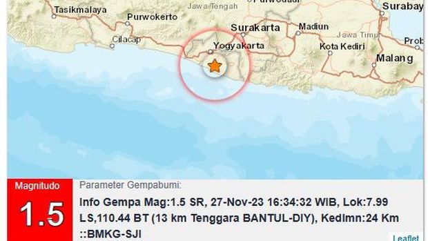 Gempa di Bantul, Senin (27/11/2023) sore.