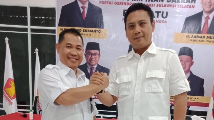 Ketua Gerindra Parepare Surianto (kiri) bersama Ketua Gerindra Sulsel Andi Iwan Darmawan Aras.