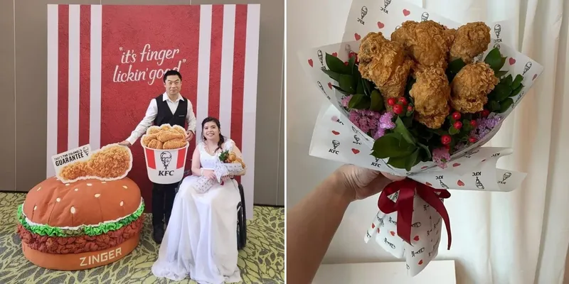 Pasangan menikah sajikan ayam goreng KFC