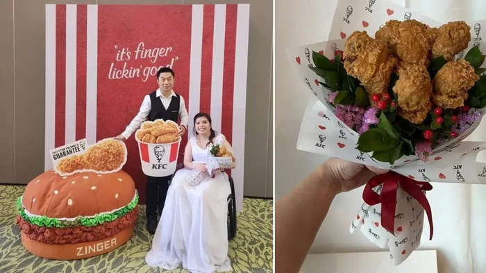 Pasangan menikah sajikan ayam goreng KFC