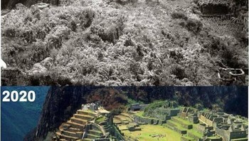 Machu Picchu, Peru. Perbandingan antara tahun 1915 & 2020. Foto: Boredpanda