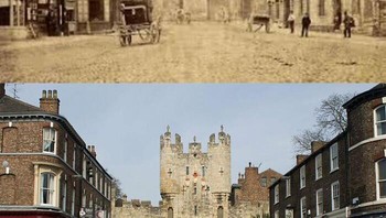 Pintu masuk utama menuju kota York, Inggris, dulu dibanding sekarang. Foto: Boredpanda
