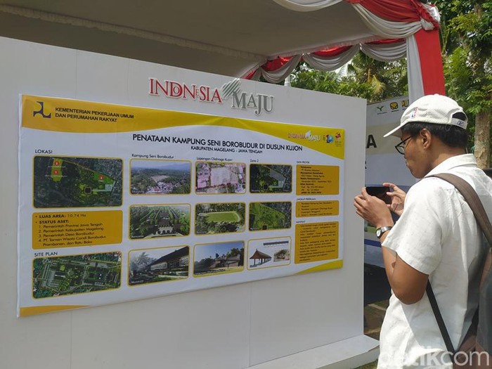 Maket rencana pembangunan Kampung Seni Borobudur di Kujon, Desa Borobudur, Kecamatan Borobudur, Kabupaten Magelang, Senin (27/11/2023).