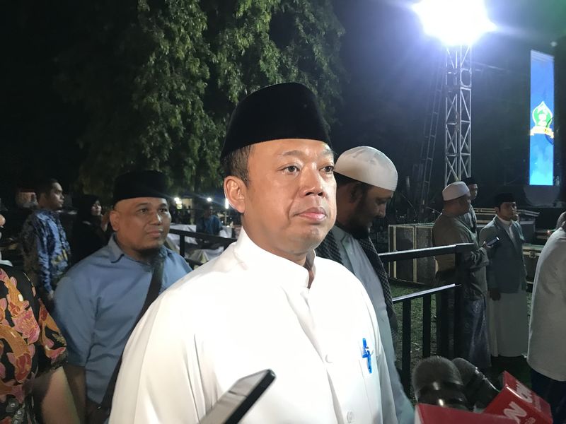 Sekretaris Tim Kampanye Nasional (TKN) Prabowo Subianto-Gibran Rakabuming, Nusron Wahid, dalam acara doa dan selawat pemilu damai di Cibubur, Jakarta Timur, Senin (27/11/2023).