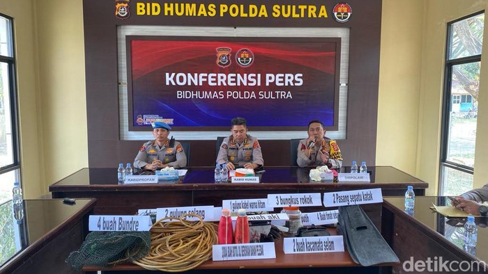 Polda Sultra merilis kasus penembakan polisi kepada 4 warga di Konawe Selatan.