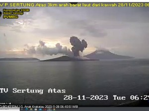 Gunung Anak Krakatau Kembali Erupsi Pagi Ini, Abu Vulkanik Terlontar 1 Km
