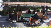 Seorang pria bernyanyi untuk pelanggan yang berkeliling danau Erhai dengan bus wisata di provinsi Yunnan, Tiongkok 10 November 2023. Para anak muda ini mencari surga kebebasan sendiri dengan menetap di sebuah kota bernama Dali. Kota itu terletak di pegunungan bagian barat daya China.