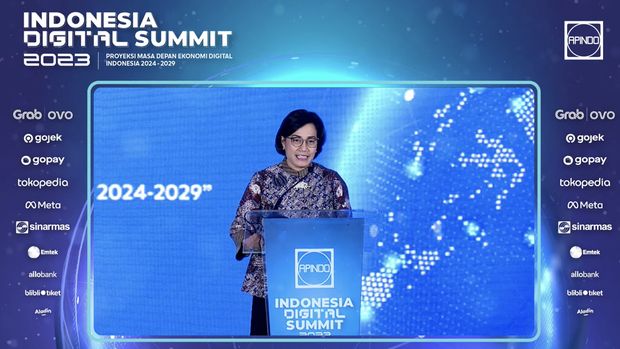 Menteri Keuangan, Sri Mulyani dalam acara Indonesia Digital Summit. (Tangkapan layar)