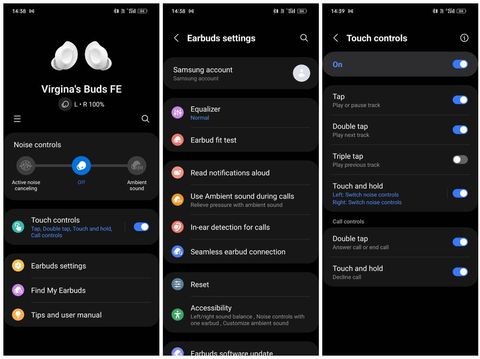 Menu pengaturan Galaxy Buds FE di aplikasi Galaxy Wearable