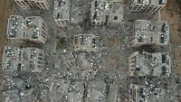 Serangan militer Israel telah mengubah sebagian besar wilayah utara Gaza menjadi wilayah yang tidak dapat dihuni. Hampir seluruh bangunan dan infrastruktur rusak, bahkan hancur. Foto: Mahmud Hams/AFP