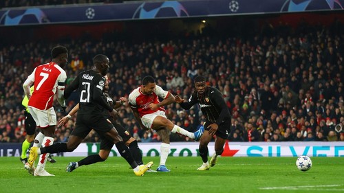 Soccer Football - Champions League - Group B - Arsenal v RC Lens - Emirates Stadium, London, Britain - November 29, 2023 Arsenals Gabriel Jesus scores their second goal Action Images via Reuters/Matthew Childs