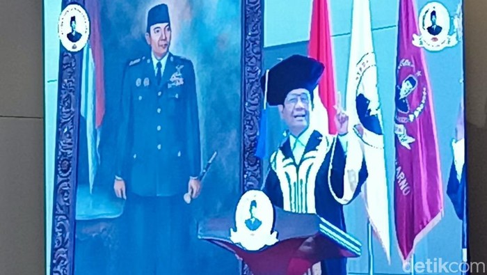 Menko Polhukam Mahfud Md di Dies Natalies Universitas Bung Karno, JiExpo Kemayoran (Rumondang/detikcom)