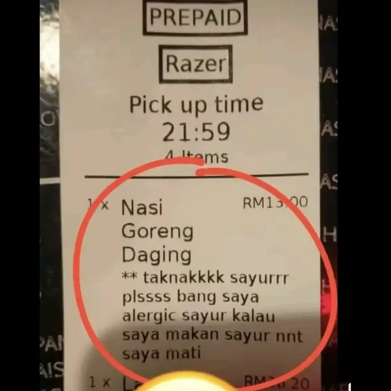 Kocak! Pelanggan Ini Ketakutan Makanannya Pakai Sayur dan Beri Tulisan Ini