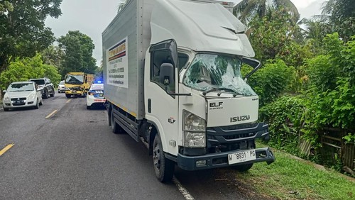 Kendaraan truk yang ringsek akibat kecelakaan beruntun di Jalan Denpasar-Gilimanuk, Kecamatan Pekutatan, Kabupaten Jembrana, Jumat (1/12/2023). (dok. Polres Jembrana)