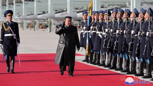 North Korean leader Kim Jong Un visits Korean Peoples Army Air Force headquarters on the occasion of Aviation Day in North Korea, in this picture released by North Koreas Korean Central News Agency (KCNA) on December 1, 2023. KCNA via REUTERS Acquire Licensing Rights
