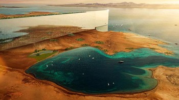 Rencana lainnya yang masih menjadi bagian dari megaproyek ini adalah The Line, pencakar langit horisontal sepanjang 177 km. Foto: Neom