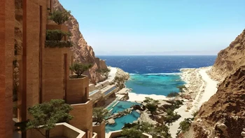 Ini akan menjadi hotel menakjubkan yang dibangun di atas gunung buatan manusia dengan arsitektur yang mencolok. Foto: Neom