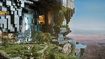 Desain The Line mencakup hutan buatan yang dibangun di ketinggian.  Foto: Neom