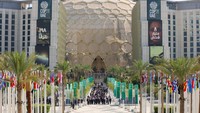 Presiden Joko Widodo (Jokowi) tiba di Al Wasl Dome, Expo City Dubai, Dubai, Persatuan Emirat Arab (PEA) untuk menghadiri World Climate Action Summit (WCAS) COP28. Jokowi tiba sekitar pukul 10.55 waktu setempat, Jumat (1/12/2023).