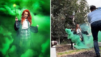 Pakai efek asap untuk bikin foto ala Harry Potter. Foto: Boredpanda