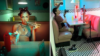 Memotret di restoran bermodal kamera dan lampu LED stand. Foto: Boredpanda