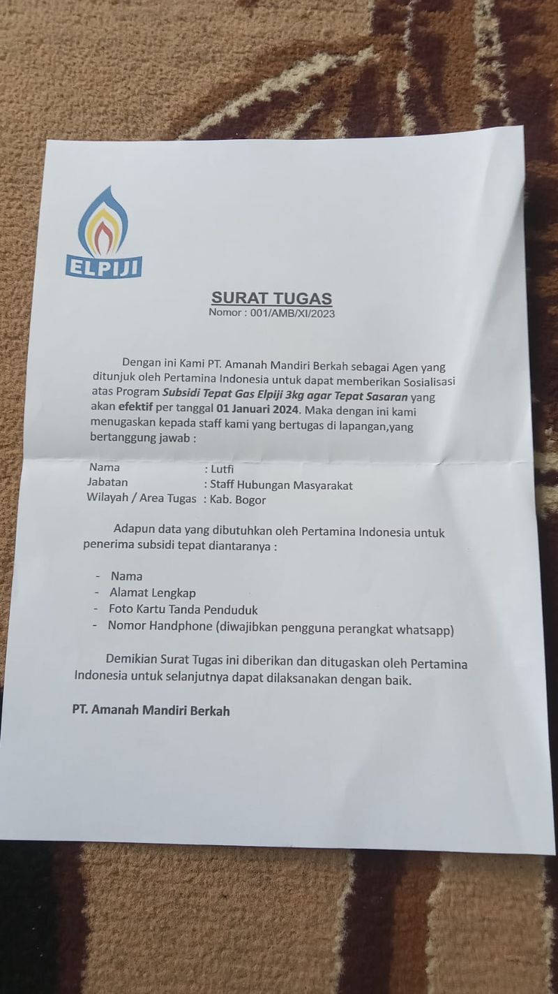 Penipuan Berkedok Pendataan Tabung Gas