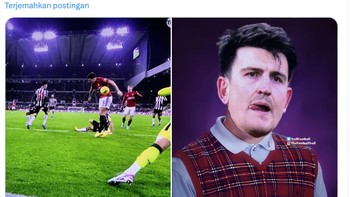 Antony sempat menyamakan kedudukan tapi di sana ada Harry Maguire. Ia pun jadi meme. Foto: X