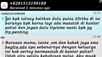 Nanti SMS penipuan atas nama ibu, nanti lagi pura-pura jadi bapak, pusing aku tuh! Foto: Dagelan