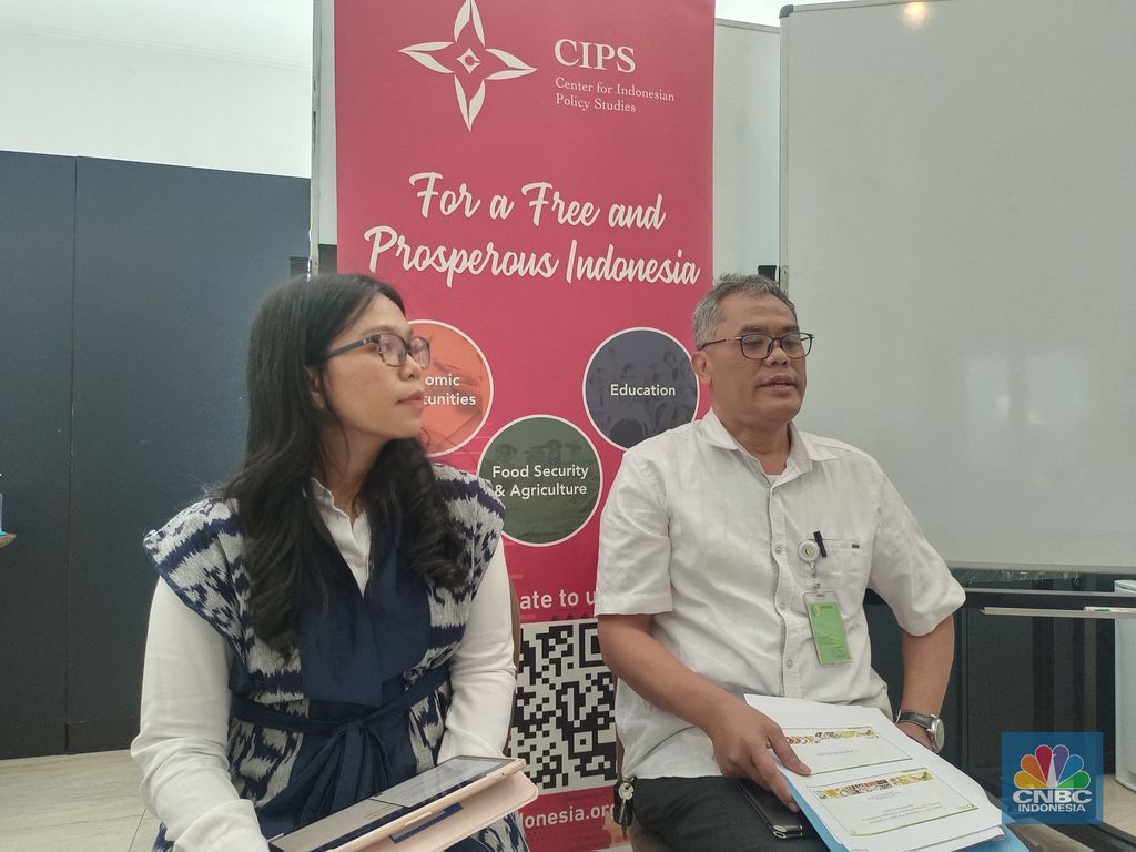 Direktur Ketersediaan Pangan Bapanas, Budi Waryanto dalam Press Briefing di Kantor Center for Indonesian Policy Studies (CIPS) di Jakarta, Selasa (5/12/2023).  (վ/Martyasari Rizky)