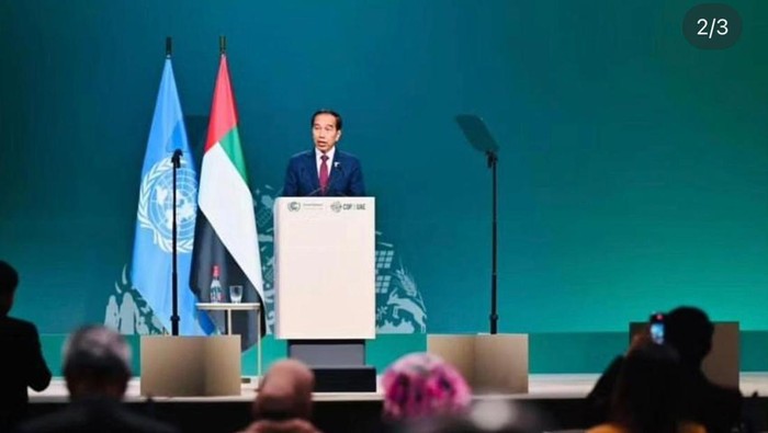 Jokowi saat berpidato di COP28 yang digelar di Dubai.