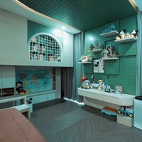 Sementara itu, Biru yang merupakan anak pertama Rachel memilih warna hijau. Fitur perpustakaan mini di lantai mezzanine membuat ruangan tersebut unik. (Foto: YouTube/AH)