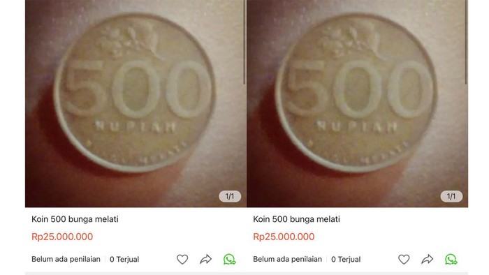 Uang koin Rp 500 yang baru ditarik BI dijual puluhan juta di marketplace (Screenshot)