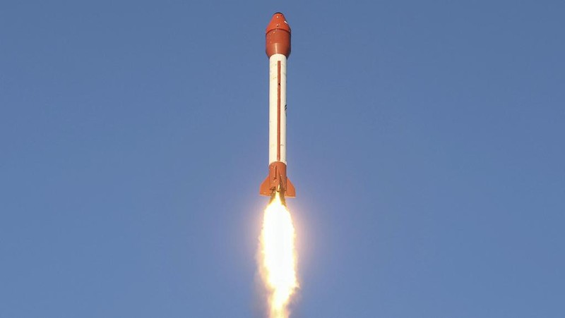 This photo released by the Iranian Defense Ministry on Wednesday, Dec. 6, 2023, claims to show a rocket with a capsule carrying animals is launched from an undisclosed location into orbit, Iran. Iran said Wednesday it sent a capsule into orbit carrying animals as it prepares for human missions in coming years. (Iranian Defense Ministry via AP)