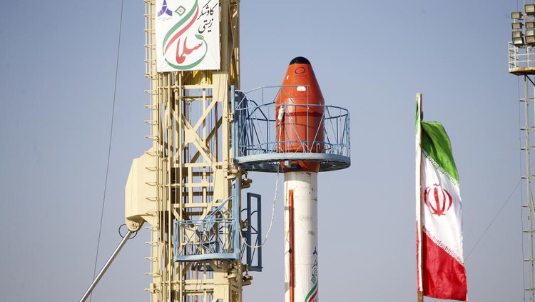 This photo released by the Iranian Defense Ministry on Wednesday, Dec. 6, 2023, claims to show a rocket with a capsule carrying animals is launched from an undisclosed location into orbit, Iran. Iran said Wednesday it sent a capsule into orbit carrying animals as it prepares for human missions in coming years. (Iranian Defense Ministry via AP)