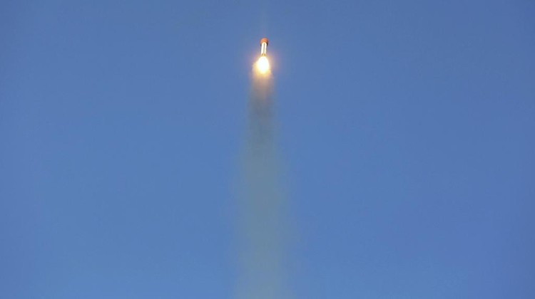 This photo released by the Iranian Defense Ministry on Wednesday, Dec. 6, 2023, claims to show a rocket with a capsule carrying animals is launched from an undisclosed location into orbit, Iran. Iran said Wednesday it sent a capsule into orbit carrying animals as it prepares for human missions in coming years. (Iranian Defense Ministry via AP)