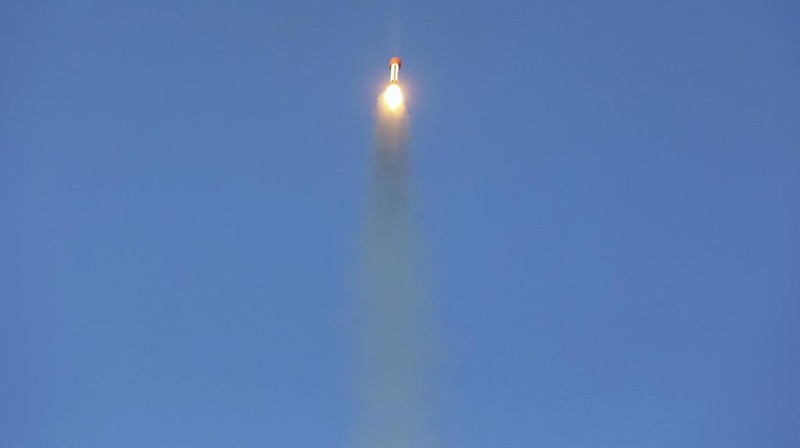 This photo released by the Iranian Defense Ministry on Wednesday, Dec. 6, 2023, claims to show a rocket with a capsule carrying animals is launched from an undisclosed location into orbit, Iran. Iran said Wednesday it sent a capsule into orbit carrying animals as it prepares for human missions in coming years. (Iranian Defense Ministry via AP)