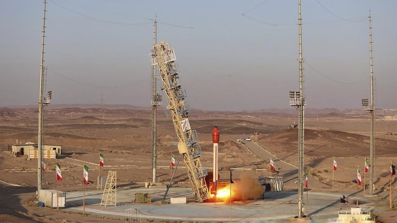 This photo released by the Iranian Defense Ministry on Wednesday, Dec. 6, 2023, claims to show a rocket with a capsule carrying animals is launched from an undisclosed location into orbit, Iran. Iran said Wednesday it sent a capsule into orbit carrying animals as it prepares for human missions in coming years. (Iranian Defense Ministry via AP)