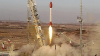 This photo released by the Iranian Defense Ministry on Wednesday, Dec. 6, 2023, claims to show a rocket with a capsule carrying animals is launched from an undisclosed location into orbit, Iran. Iran said Wednesday it sent a capsule into orbit carrying animals as it prepares for human missions in coming years. (Iranian Defense Ministry via AP)