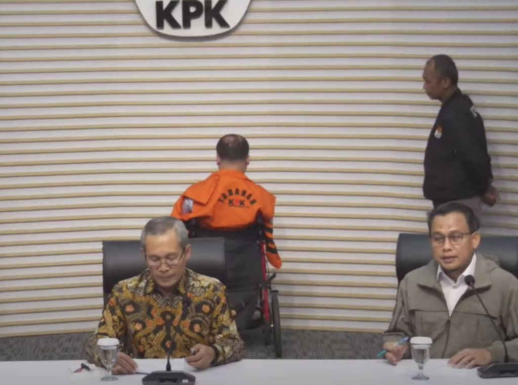 Konferensi pers dugaan tindak pidana korupsi di Kemenkumham. (YouTube/KPK)