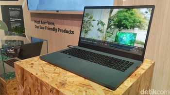 Pameran ini menampilkan Acer Aspire Vero 16 yang digadang-gadang sebagai laptop paling hijau, menggunakan komponen daur ulang sampah seperti ciri khas lini produk Vero. Foto: Fitraya Ramadhanny/detikcom